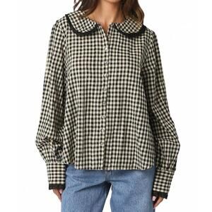 NEW OLIVACEOUS lace trimmed gingham button down shirt in black